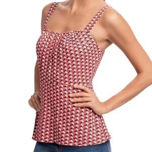Cabi Dream Day Peplum Smocked Fitted Cami Rust & Navy Pattern Tank Top Size 8